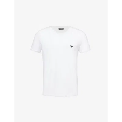 Emporio Armani Mens Bianco Essential Logo-embroidered Cotton-jersey T-shirt