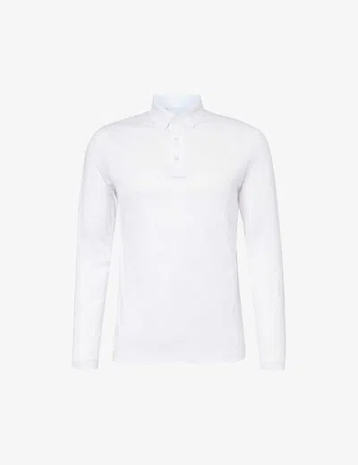 Emporio Armani Mens Bianco Ottico Rubberised-logo Regular-fit Woven Polo Shirt