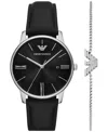 Emporio Armani Men's Black Leather Strap Watch 39mm Gift Set In Black