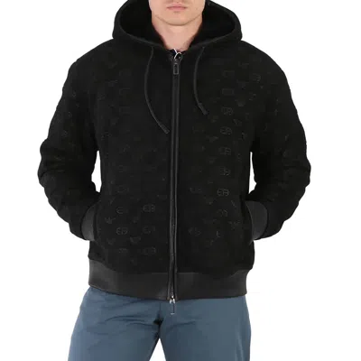 Pre-owned Emporio Armani Men's Black Logo-embroidered Blouson Jacket
