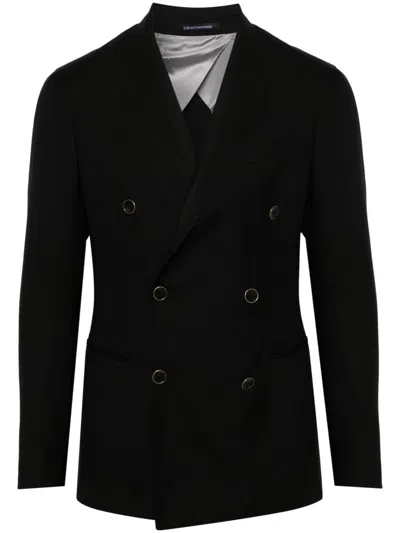 Emporio Armani Wool Doulbe-breasted Blazer Jacket In Black