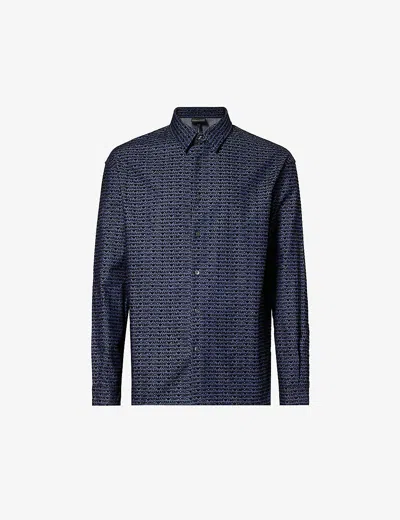 Emporio Armani Logo-print Regular-fit Cotton Shirt In Blue