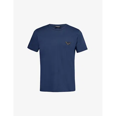 Emporio Armani Mens Blu Navy Logo-embroidered Relaxed-fit Cotton-jersey T-shirt