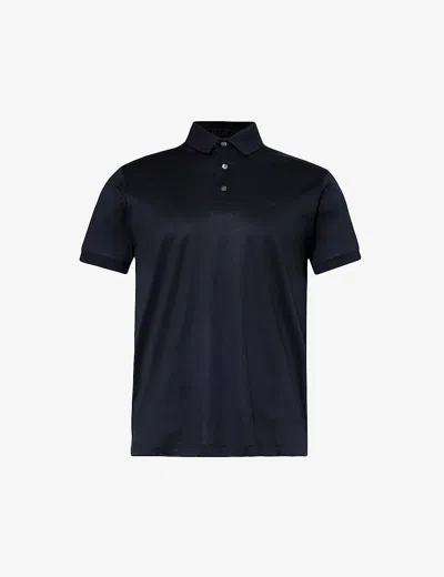 Emporio Armani Men's Blu Vy Logo-patch Regular-fit Jersey Polo Shirt In Blue
