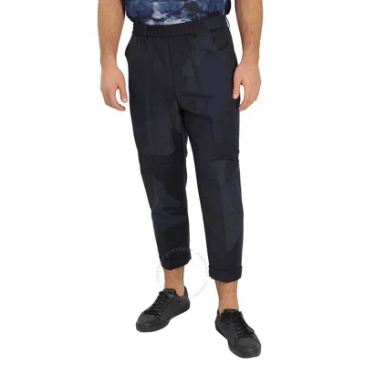 Emporio Armani Men's Blue Camouflage Pants In Wool Blend