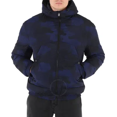 Emporio Armani Men's Blue Navy Camouflage-print Hooded Down Jacket