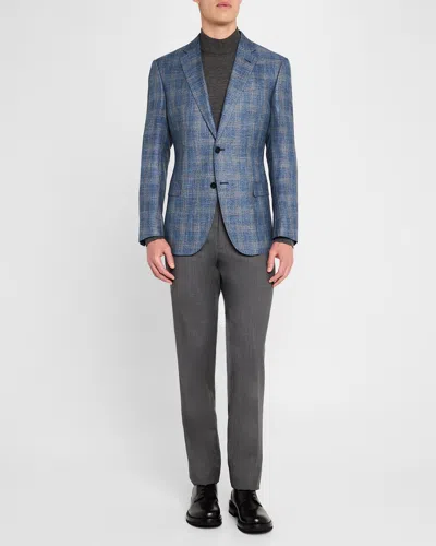 Emporio Armani Men's Brushed Plaid Sport Coat In Light Blue