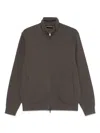Emporio Armani High Neck Zippered Cotton Sweatshirt With Slip Pockets In Brown
