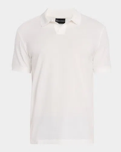Emporio Armani Men's Chain Stitch Jacquard Knit Polo Shirt In White