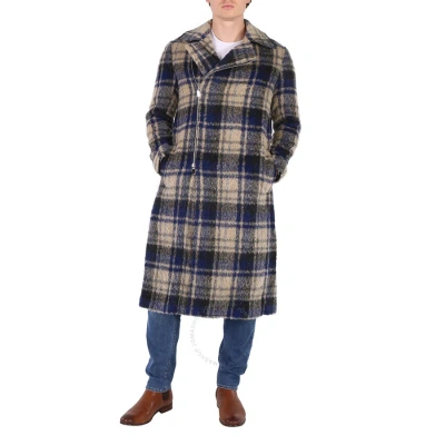 Emporio Armani Men's Check Wool Alpaca And Mohair Blend Plaid Coat In Blue