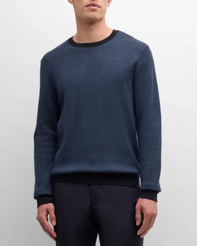 Emporio Armani Wool Chevron Jacquard Regular Fit Sweater In Fancy Blue