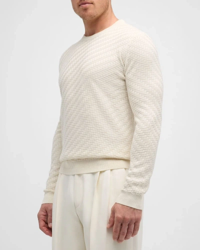 Emporio Armani Men's Chevron Knit Crewneck Sweater In Off White