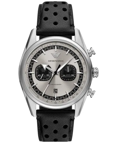 Emporio Armani Men's Chronograph Black Leather Strap Watch 42mm