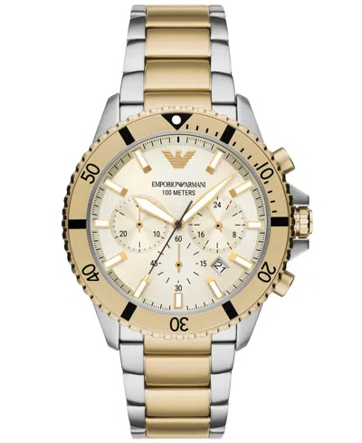 Emporio Armani Men's Chronograph Two-tone Stainless Steel Bracelet Watch 43mm In Gold