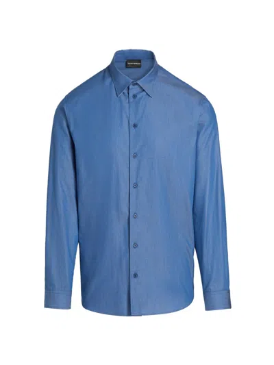 Emporio Armani Men's Contrast Collar & Cuff Cotton Sport Shirt In Blue