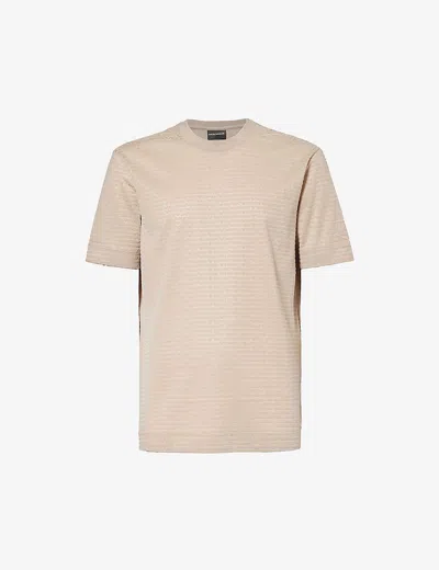 Emporio Armani Logo Velour-print Woven T-shirt In Corda