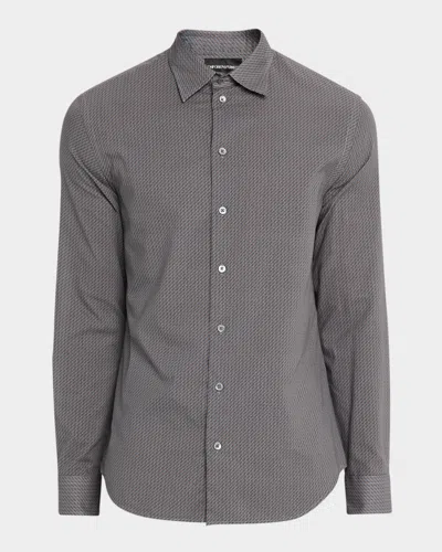 Emporio Armani Men's Cotton Diagonal Wave Sport Shirt In Gray