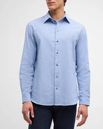 Emporio Armani Men's Cotton Grid Check Sport Shirt In Blue