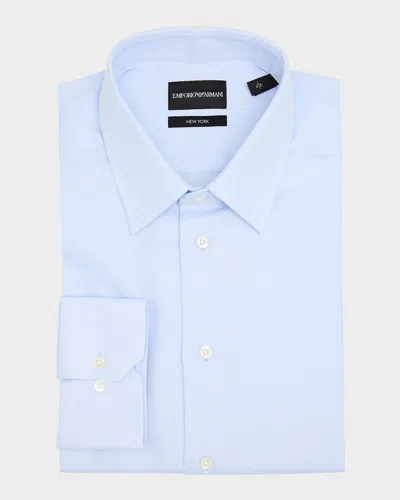 Emporio Armani Micro Chevron Textured Button Up Shirt In Blue