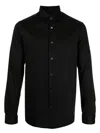 Emporio Armani Cotton Poplin Shirt With Buttoned Cuffs And Curved Hem In Black