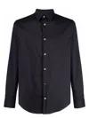 Emporio Armani Cotton Shirt With Button-down Collar And Curved Hem In Blue