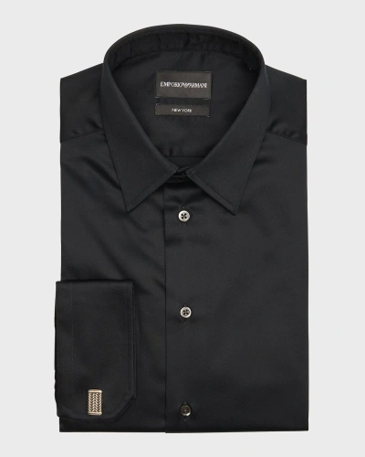 Emporio Armani Men's Cotton-stretch French Cuff Dress Shirt In Black