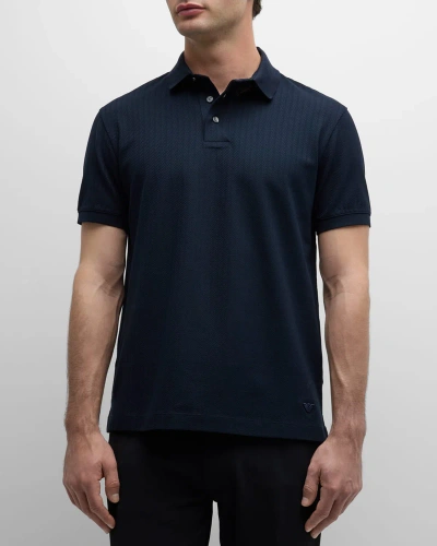 Emporio Armani Men's Cotton Textured Stripe Polo Shirt In Black