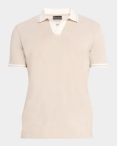 Emporio Armani Men's Cotton Tipped Johnny Collar Polo Shirt In Light Tan
