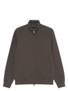 Emporio Armani High Neck Zippered Cotton Sweatshirt With Slip Pockets