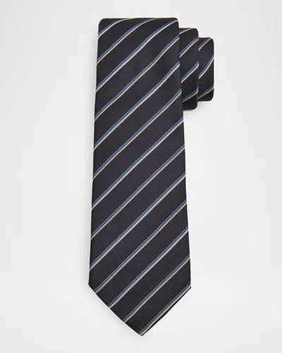Emporio Armani Men's Double Fine-stripe Silk Tie In Gray