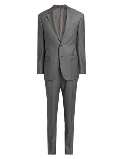 Emporio Armani Men's Double-windowpane Plaid Wool Suit In Gray