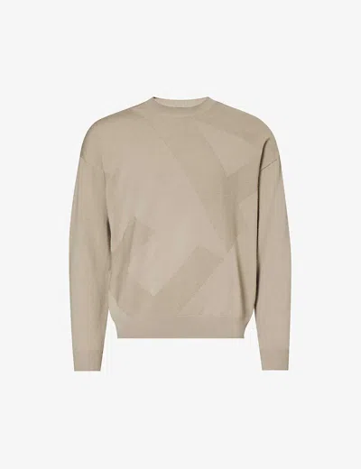Emporio Armani Mens Ea Greige 0643 Maglia Crewneck Wool-knit Jumper