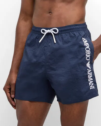 Emporio Armani Men's Embroidery Logo Swim Trunks In Navy