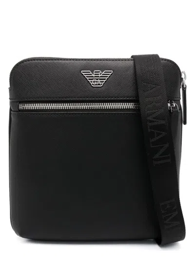 Emporio Armani Men's Faux Leather Crossbody Bag In Black