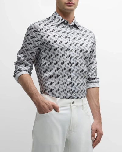 Emporio Armani Men's Geometric-print Sport Shirt In Gray