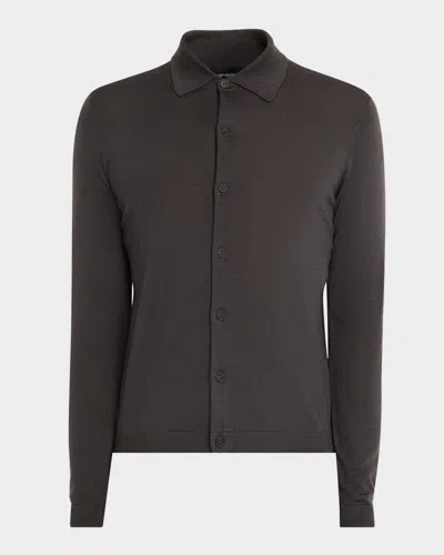 Emporio Armani Men's Grey Wool Collared Cardigan In Brown