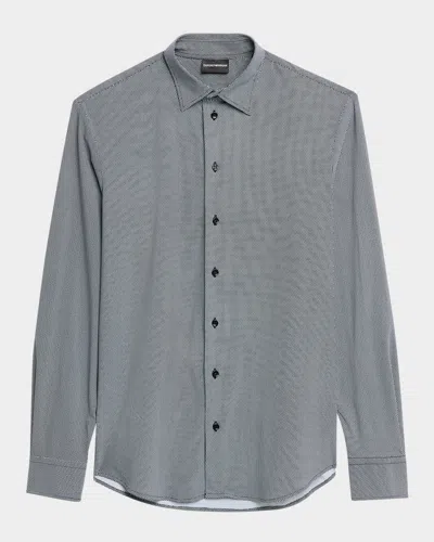 Emporio Armani Stretch Micro Polka Dot Regular Fit Button Down Shirt In Black/white