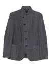 Emporio Armani Textured Fabric Blazer Featuring Front Pockets In Black