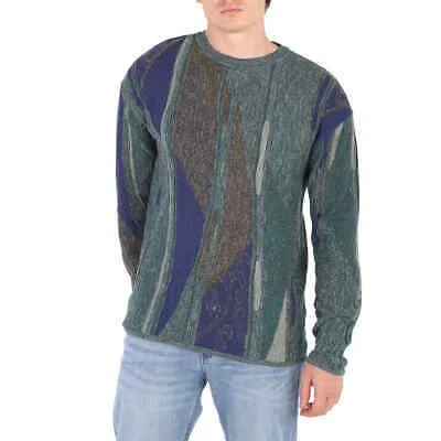 Pre-owned Emporio Armani Men's Jacquard Pattern Linen And Cotton Blend Jumper, Size Large In Green