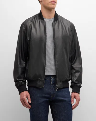 Emporio Armani Men's Leather Bomber Jacket In Black