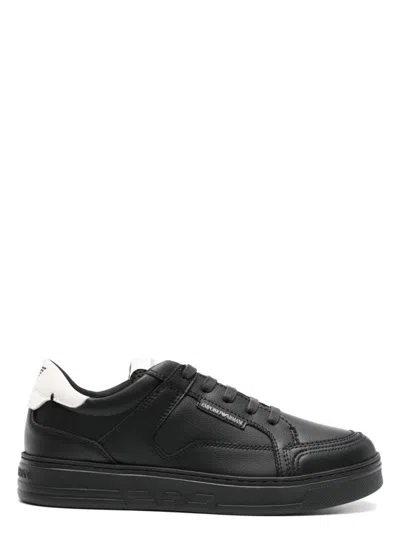 Emporio Armani Hammered-leather Sneakers In Black