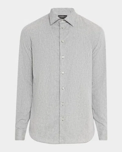 Emporio Armani Men's Linen And Cotton Diamond-print Sport Shirt In Green