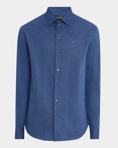 EMPORIO ARMANI MEN'S LINEN AND COTTON SPORT SHIRT