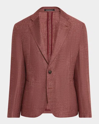 Emporio Armani Men's Linen And Wool Soft Single-breasted Sport Coat In Red