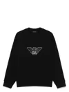 Emporio Armani Cotton Crew Neck Sweatshirt With Embroidered Logo In Black