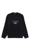 Emporio Armani Cotton Crew Neck Sweatshirt With Embroidered Logo In Blue