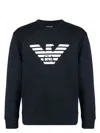Emporio Armani Cotton Blend Crewneck Sweatshirt In Blue