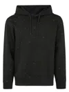 Emporio Armani Double-jersey Hooded Sweatshirt With All-over Micro Eagle Embroidery In Black