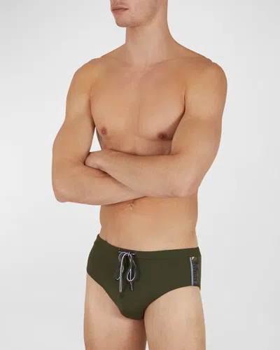 Emporio Armani Men's Logo Tape Swim Micro Briefs In Dark Green