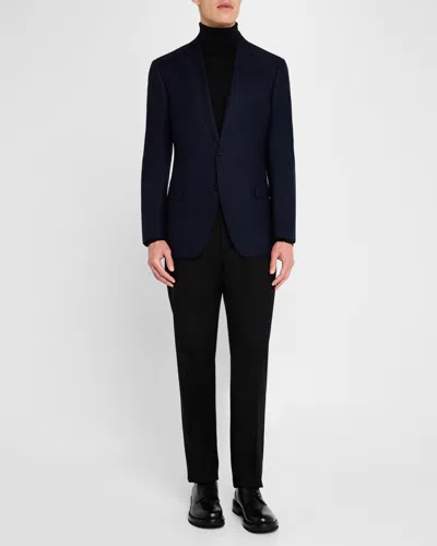Emporio Armani Single Breasted Notch Lapel Jacket In Solid Blue Navy